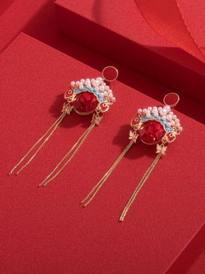 Beijing Opera Mask Drop Tassel Dangle Earrings