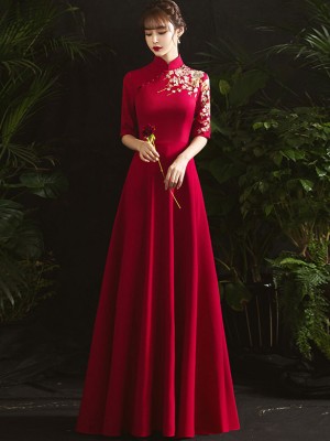 Embroidered A-Line Floor Length Qipao / Cheongsam Wedding Dress