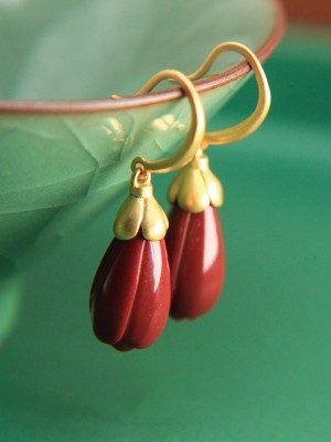 Oriental Red Agate Drop Dangle Earrings