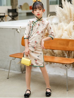 Spring Floral Print Kids Girl's Cheongsam / Qipao Dress