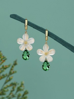 Petals Green Crystal Drop Dangle Earrings