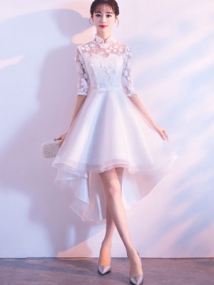 White High Low Hem Qipao / Cheongsam Bridesmaid Dress