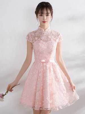 Bridesmaid Lace A-Line Illusion Qipao / Cheongsam Dress