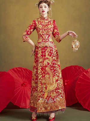 Red Wedding Qun Kwa with Dragon & Phoenix Embroidery