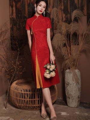 Red Lace Front Slit Qipao / Cheongsam Wedding Dress