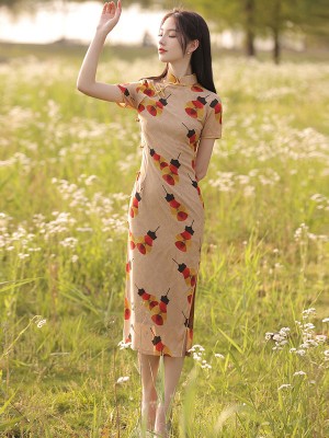 Light Print Linen Qipao / Cheongsam Dress