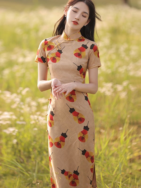 Light Print Linen Qipao / Cheongsam Dress