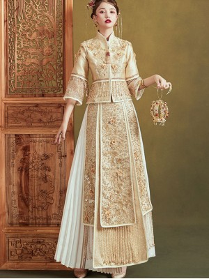 Sequined Gold Embroidered Wedding Qun Kwa Jacket & Skirt