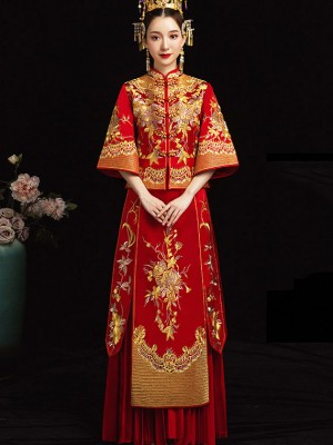 Half Sleeve Embroidered Floral Chinese Wedding Qun Kwa