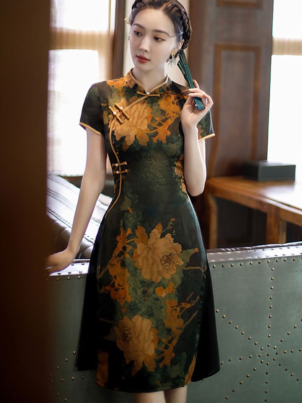 Mother's Floral A-Line Qipao / Cheongsam Dress