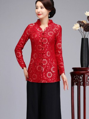 Red Floral Qipao / Cheongsam Top Blouse