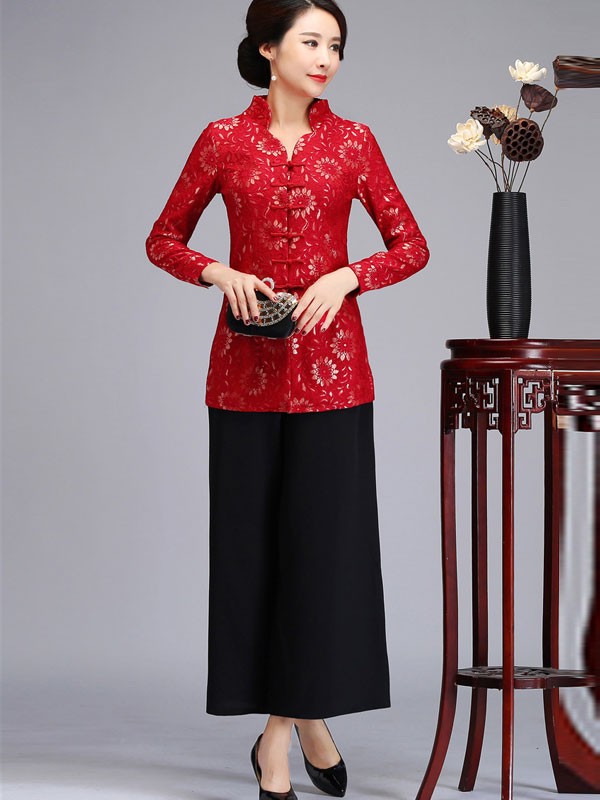 Red Floral Qipao / Cheongsam Top Blouse