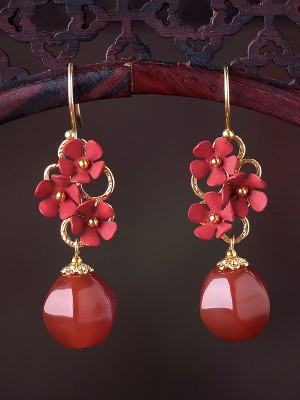 Red Petals Agate Drop Dangle Earrings Clip On Earrings