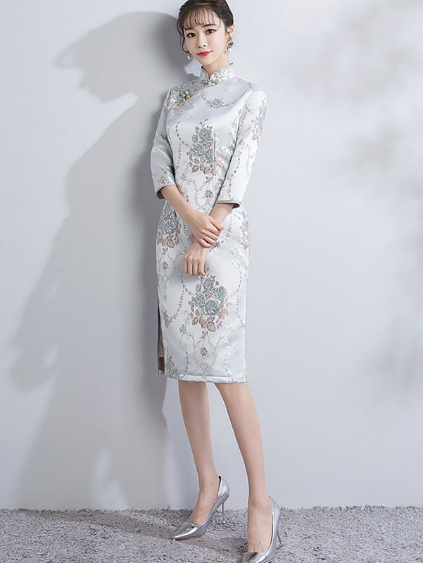 Embroidered Qipao / Cheongsam Dress with Long Sleeve for Winter