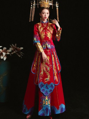 Red Embroidered Phoenix Traditional Wedding Qun Kwa