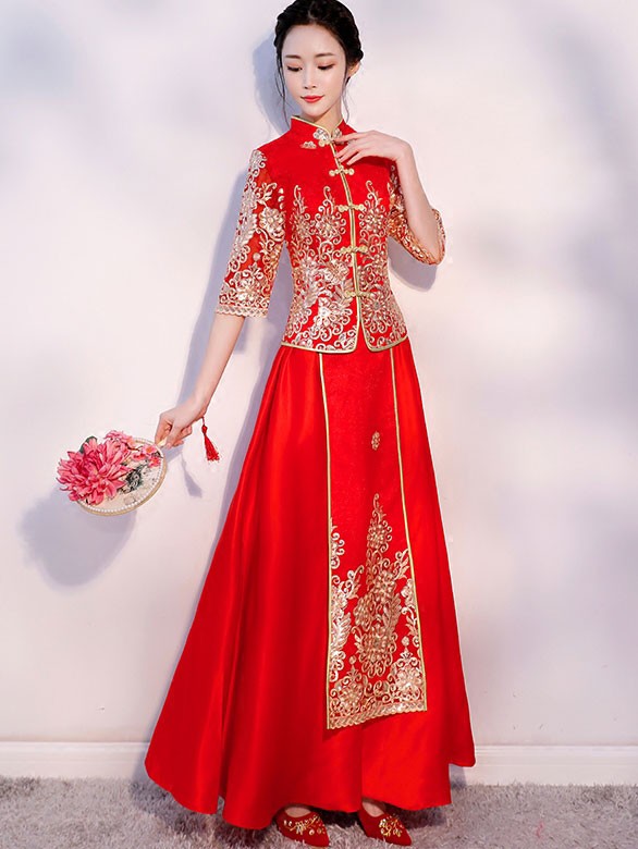 Sequined Embroidered Floral Wedding Qun Kwa