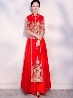 Sequined Embroidered Floral Wedding Qun Kwa Clearance