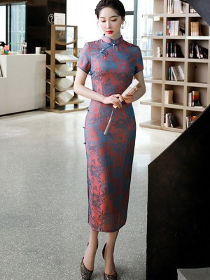 Mothers Red Floral Maxi Qipao / Cheongsam Dress