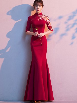 Embroidered Fishtail Mermaid Qipao / Cheongsam Prom Dress