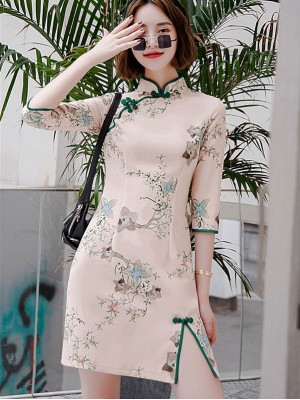 2023 Winter Floral Pink Qipao / Cheongsam Dress