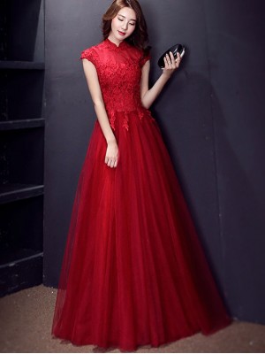 Love Wine Red Tulle Qipao / Cheongsam Evening Dress with Sequins