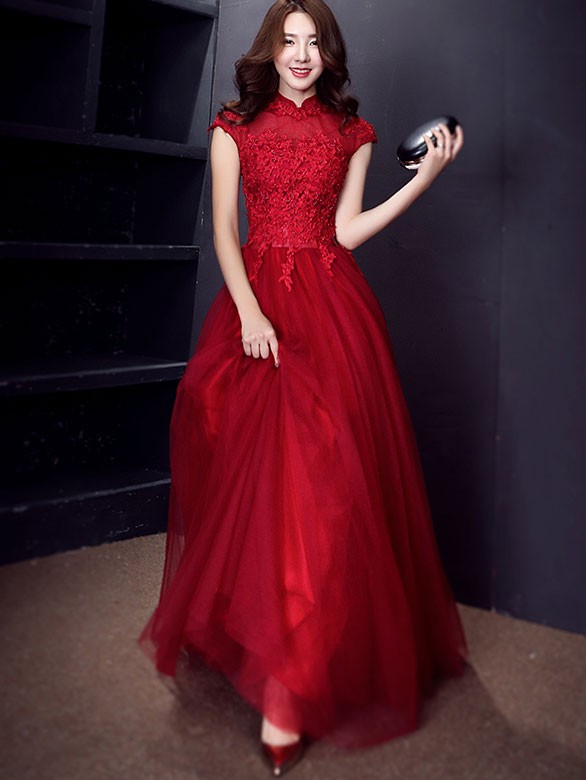 Love Wine Red Tulle Qipao / Cheongsam Evening Dress with Sequins