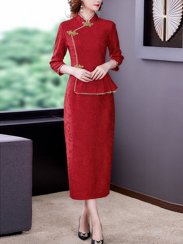 2021 Winter Bridal Mother's Lace Qipao / Cheongsam Dress