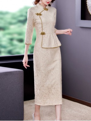 2021 Winter Bridal Mother's Lace Qipao / Cheongsam Dress