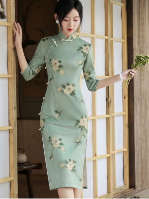 2021 Winter Floral Suede Qipao / Cheongsam Dress