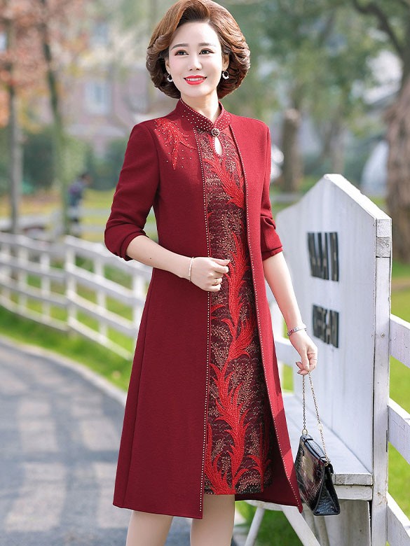 Bridal Mother's Fake Two-Pieces Qipao / Cheongsam Dress