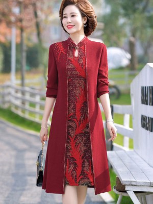 Red Bridal Mother's Winter Cheongsam Qi Pao Dress