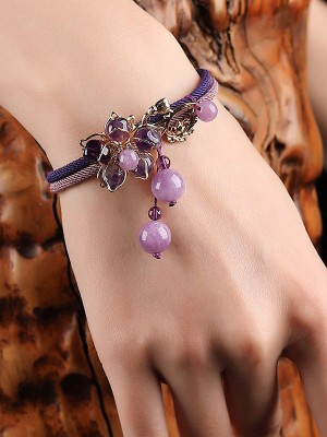 Purple Crystal Bracelets, Handmade String Knot Bracelet