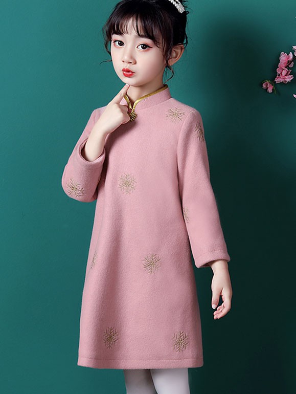 Red Floral Kids Girl's Winter Qipao / Cheongsam Dress