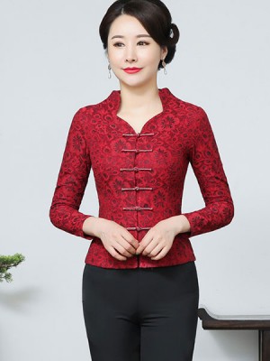 Mother's Red Lace Cheongsam Jacket Blazer