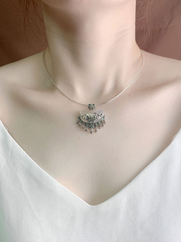 Silver Crystal Longeval Lock Pendant Necklace Birthday Christmas Gift