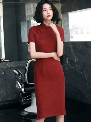 2022 Spring Red Mid Modern Qipao / Cheongsam Dress
