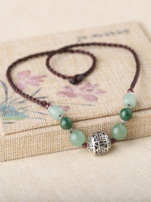 Handmade Adjustable String Jade Silver Necklace