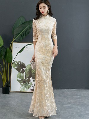 Champagne Fishtail Qipao / Cheongsam Prom Dress