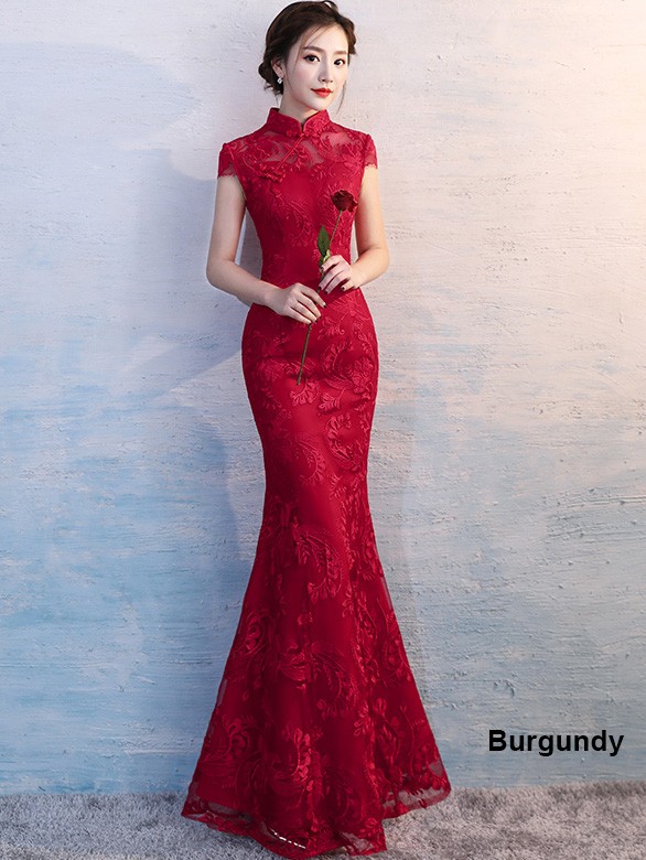 Red Long Fishtail Qipao / Cheongsam Wedding Dress