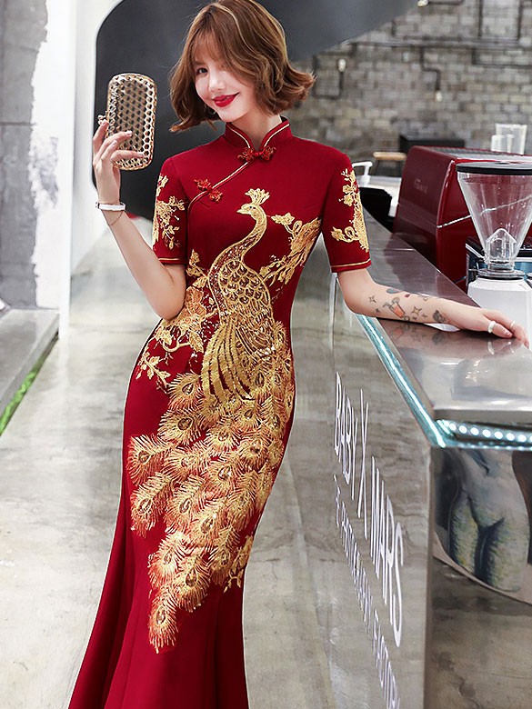 Sequined Phoenix Fishtail Qipao / Cheongsam Wedding Dress