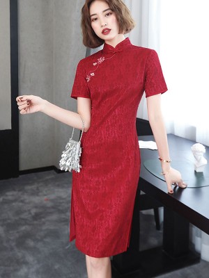 Embroidered Floral Lace Midi Qipao / Cheongsam Dress