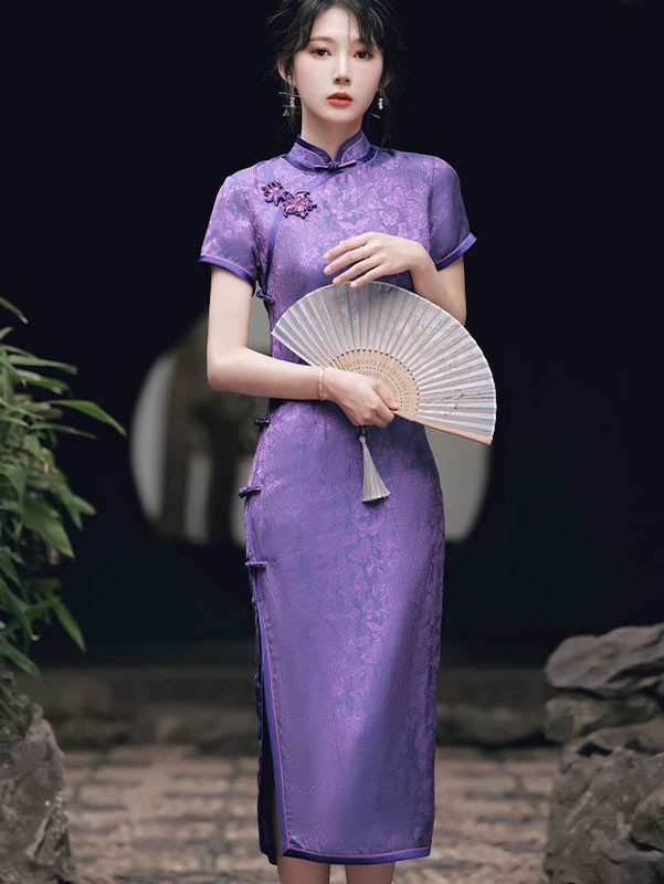 Purple Butterfly Maxi Qipao / Cheongsam Dress
