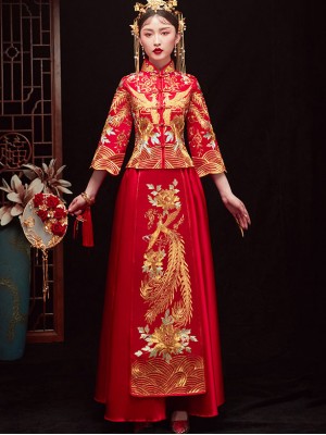 Red Embroidered Phoenix Chinese Wedding Qun Kwa