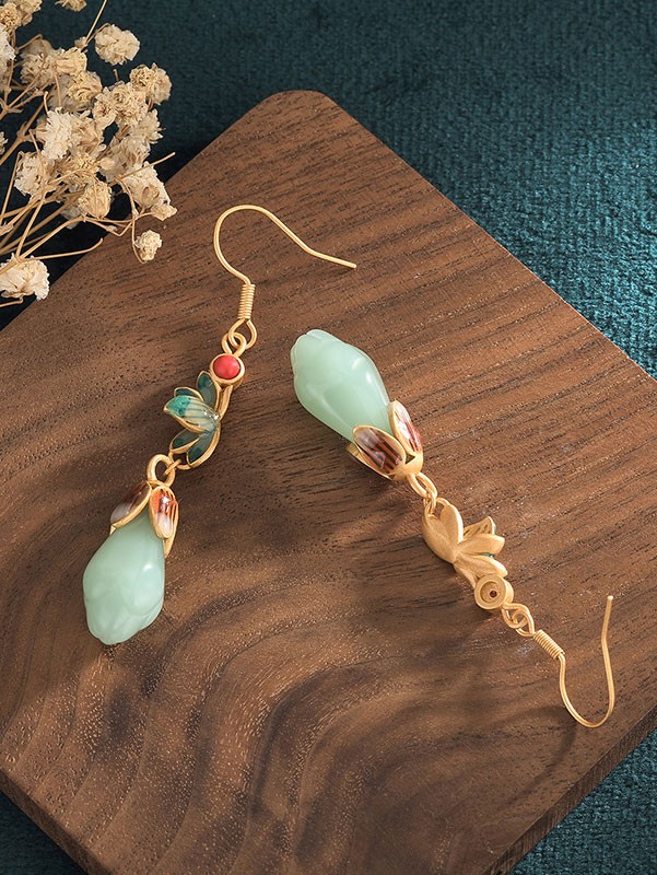 Magnolia Green Jade Drop Dangle Earrings