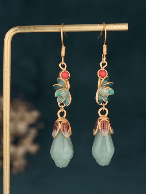 Magnolia Green Jade Drop Dangle Earrings