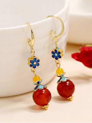 Cloisonne Red Agate Drop Dangle Earrings