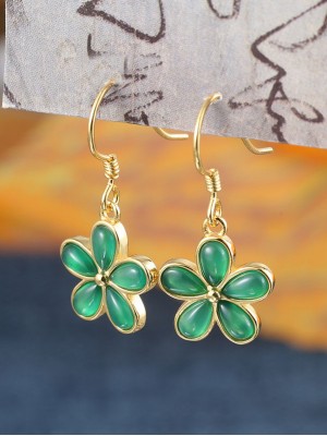 Silver Jade Petals Drop Dangle Earrings