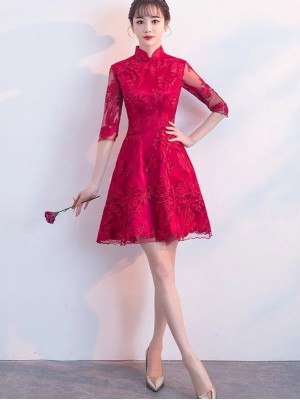 Red Lace A-Line Qipao / Cheongsam Dress