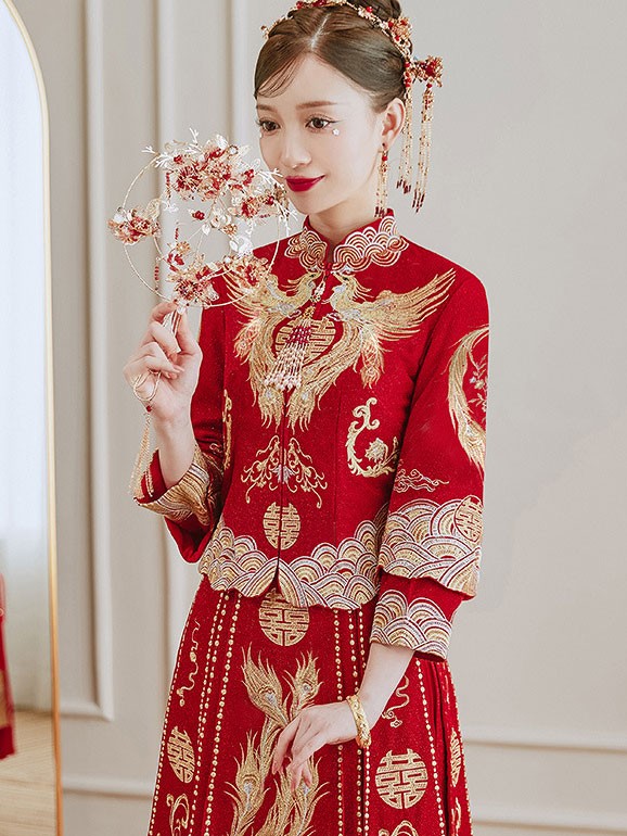 Embroidered Phoenix Wedding Bride Qun Kwa Xiu He