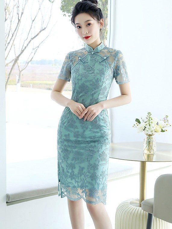 2022 Lotus Print Maxi Qipao / Cheongsam Dress